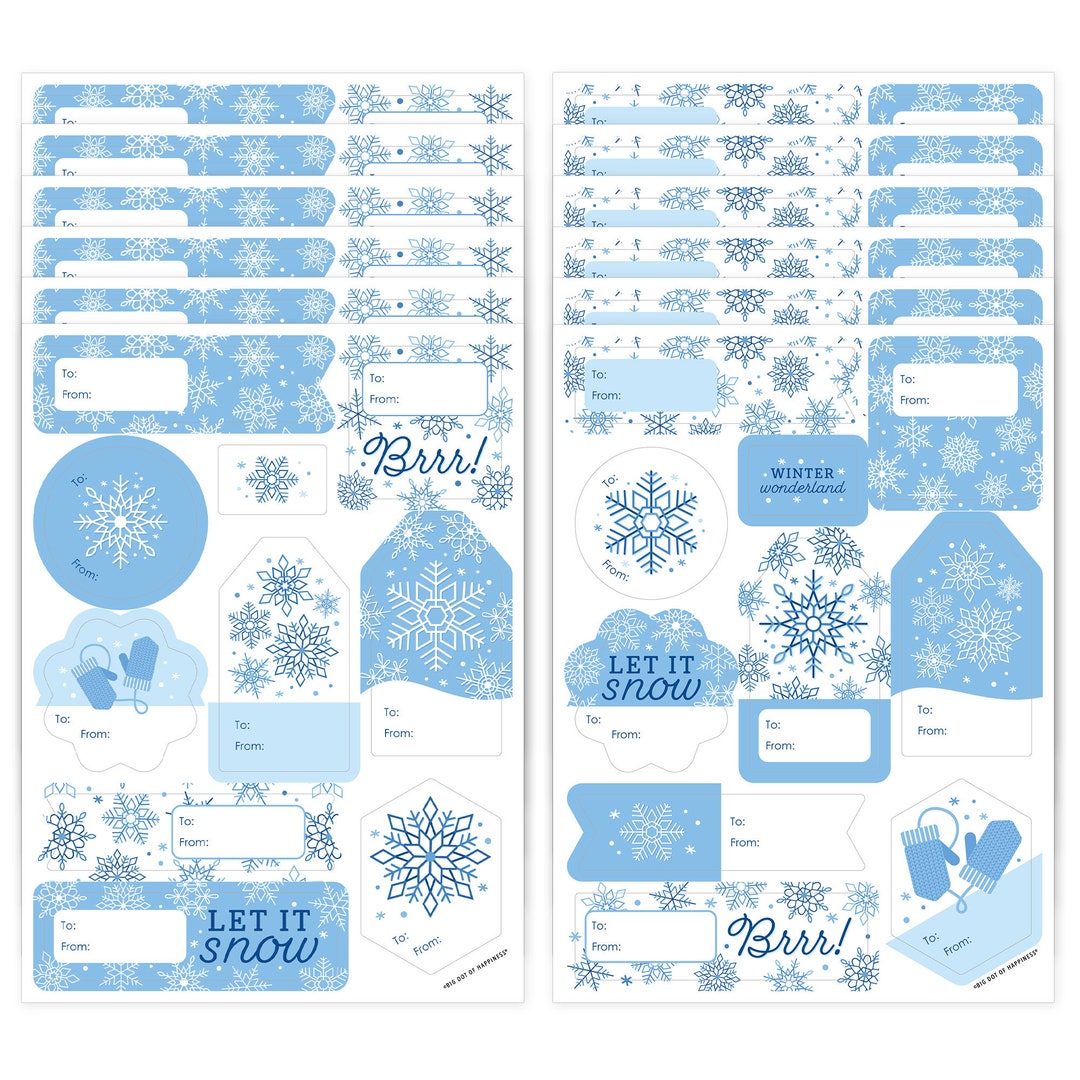 Blue Snowflakes - Assorted Winter Holiday Party Gift Tag Labels - to ...