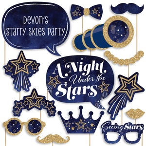 Starry Skies - Personalized Gold Celestial Party Photo Booth Props Kit - 20 Count