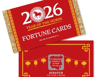 Chinese New Year - 2026 Year of the Horse Party Scratch Off Fortune Cards - 22 Count
