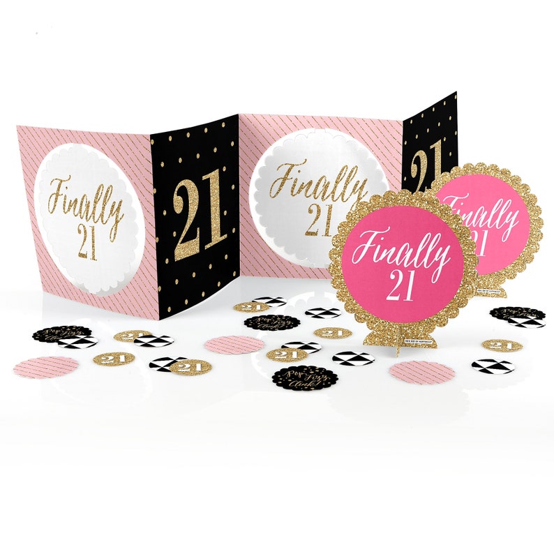 Black and Gold Pink 21st Birthday Party Centerpiece /& Table Decoration Kit Finally 21 Girl Birthday Party Decorations 39 Piece Set
