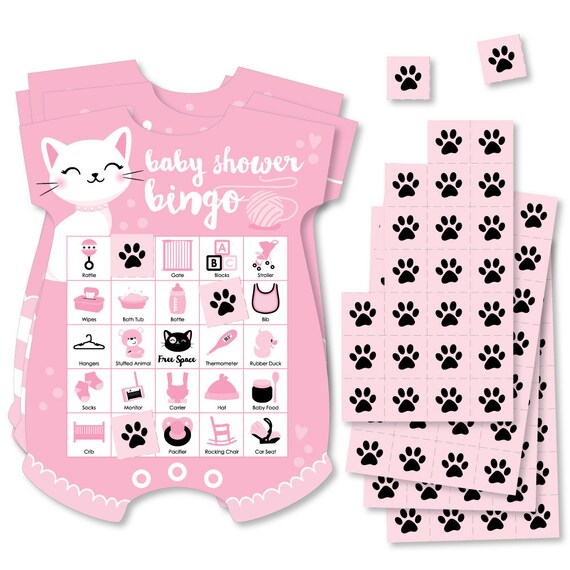 Purr-fect Kitty Cat - Picture Bingo Cards and Markers - Kitten Meow Baby Shower Shaped Bingo Game - Set of 18 Il_570xn