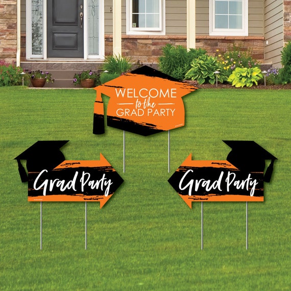 Orange Grad - Best is Yet to Come - 2 Graduation Party Arrows and 1 Welcome / Thank You Lawn Sign - Double Sided Grad Yard Sign Set - 3 Pcs Il_570xn
