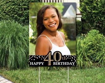Custom Adult 40th Birthday - Gold Photo Yard Sign - Outdoor Lawn Photo Decorations - 40th Birthday Party Photo Decorations - Birthday...