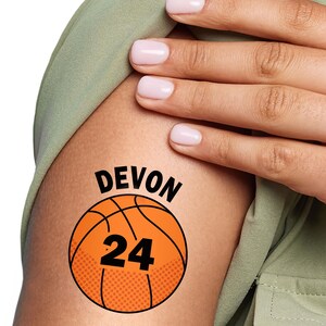 Custom Text Basketball Temporary Tattoos, Personalized Basketball Senior Night Tattoos, Birthday and Graduation Party Favors - Set of 12