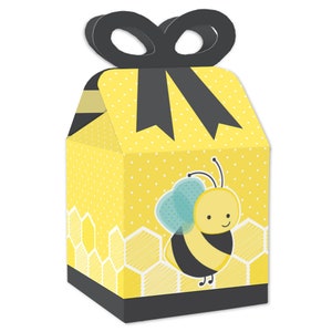 Honey Bee - Square Favor Gift Boxes - Baby Shower or Birthday Party Bow Boxes - Set of 12