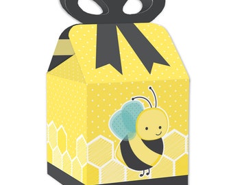 MeiMeiDa 30 Pack Bumble Bee Candy Boxes Treat Boxes Paper Beehive Gift Box with Ribbon for Bee Party Decoration Bee Birthday Baby Shower Favors Supplies 