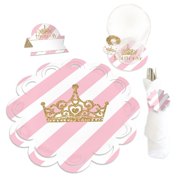 Little Princess Crown - Pink & Gold Baby Shower or Birthday Party Paper Charger Table Decorations - Chargerific Kit - Place Setting for 8