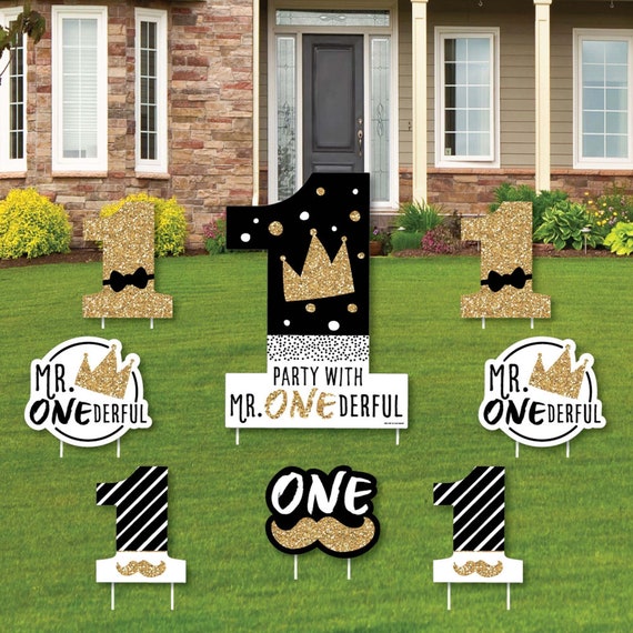 1st Birthday Little Mr. Onederful - Yard Sign and Outdoor Lawn Decorations - Boy First Birthday Party Yard Signs - Set of 8 Il_570xn
