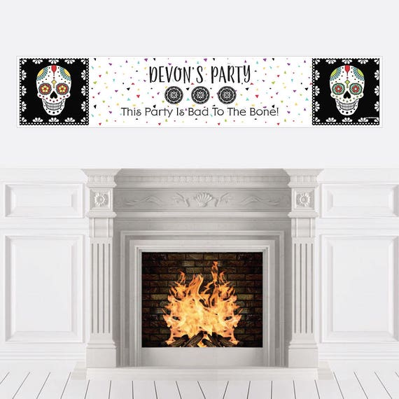 Day Of The Dead Party Banner - Personalized Halloween Sugar Skull Party Decorations - Calaveras Decorations - Dia de los Muertos - 12" x 60" Il_570xn