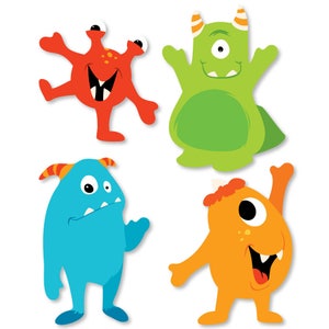 Monster Bash DIY Shaped Paper Cut Outs Little Monster Baby Shower or Birthday Small Die Cut Decoration Kit Silly Monster Shapes 24 pc image 1