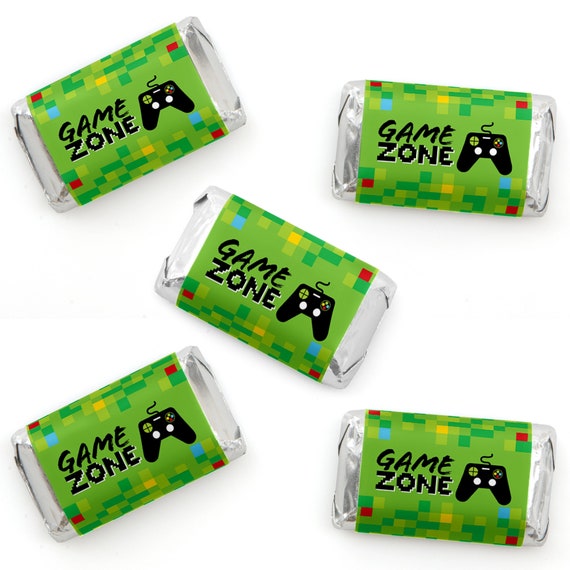 Game Zone - Mini Candy Bar Wrapper Stickers - Pixel Video Game Party or Birthday Party Small Favors - 40 Count Il_570xn