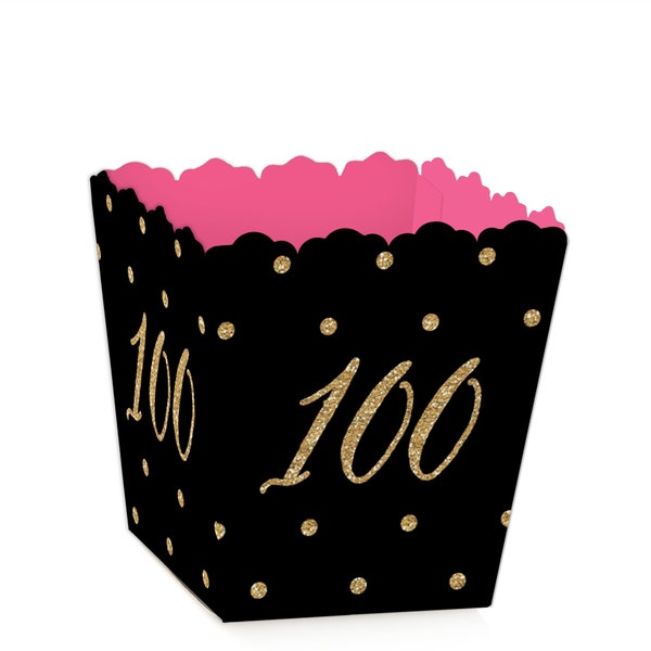 Chic 100th Birthday - Pink, Black and Gold - Party Mini Favor Boxes - Birthday Party Treat Candy Boxes - Set of 12