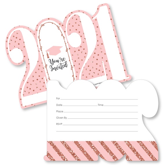 Rose Gold Grad - Shaped Fill-in Invitations - 2021 Graduation Party Invitation Cards with Envelopes - Set of 12 Il_570xn