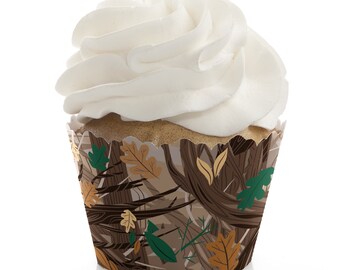 Gone Hunting - Deer Hunting Camo Baby Shower or Birthday Party Decorations - Party Cupcake Wrappers - Set of 12