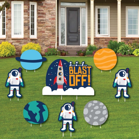 Blast Off to Outer Space - Shaped Lawn Decorations - Outdoor Yard Decorations - Rocket Ship Lawn Ornaments - Space Yard Signs - 8 Pc Il_570xn