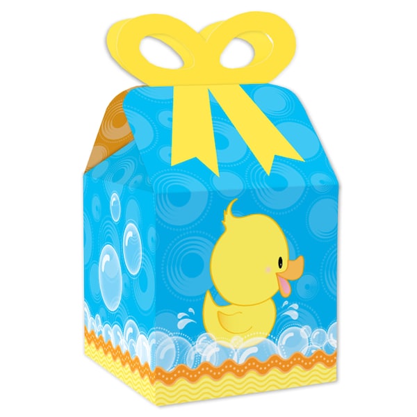 Ducky Duck - Square Favor Gift Boxes - Baby Shower or Birthday Party Bow Boxes - Set of 12