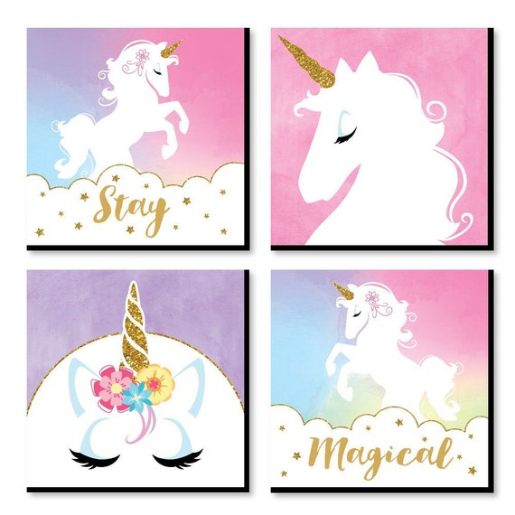 Rainbow Unicorn - Kids Room, Nursery Décor and Home Décor - 11 x 11 inches Nursery Wall Art - Set of 4 Prints for Baby’s Room Il_570xn