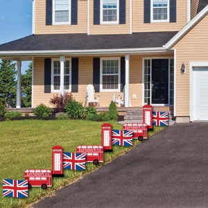 Cheerio, London Union Jack Flag, Double-Decker Bus & Red Telephone Booth Lawn Decorations Outdoor British UK Party Yard Decor 10 Piece image 3