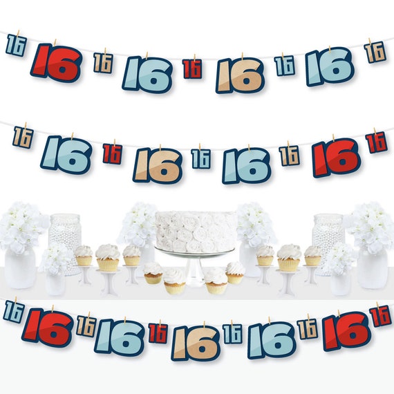Boy 16th Birthday - Sweet Sixteen Birthday Party DIY Decorations - Clothespin Garland Banner - 44 Pieces Il_570xn