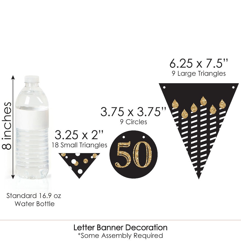 36 Banner Cutouts and No-Mess Real Gold Glitter Happy Birthday Banner Letters Birthday Letter Banner Decoration Gold 50th Birthday