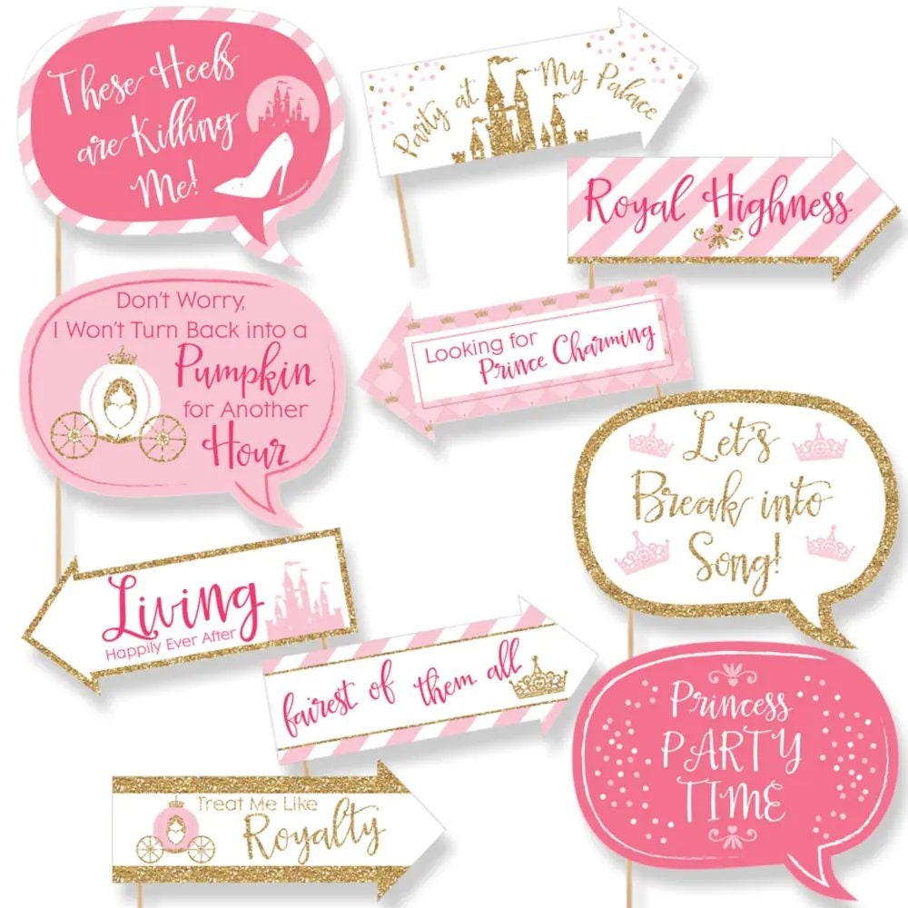 Little Princess Crown Photo Booth Props Pink and Gold Photo Booth Prop Kit Princess Party Selfie Props Royal Princess Props