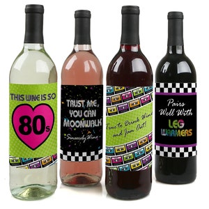 80&#39;s Retro - Totally 1980s Party Wine Bottle Labels - Eighties Party - I Love the 80s Gifts for Men and Women - Set of 4 Labels
