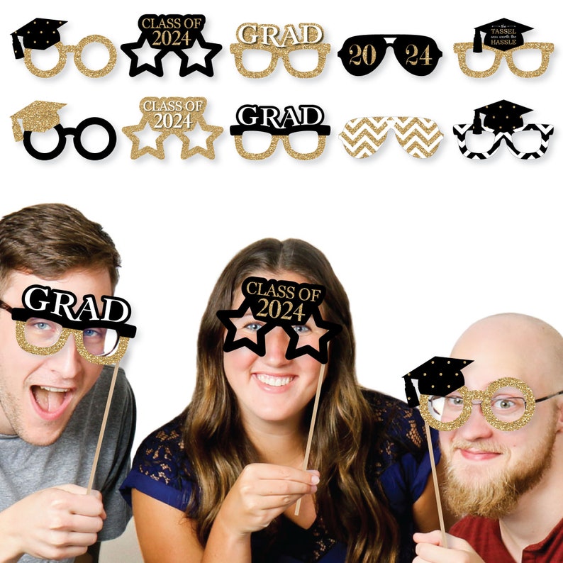 Gold Glasses Tassel Worth The Hassle 2024 Paper Card Stock Graduation Party Photo Booth Props Kit 10 Count image 2