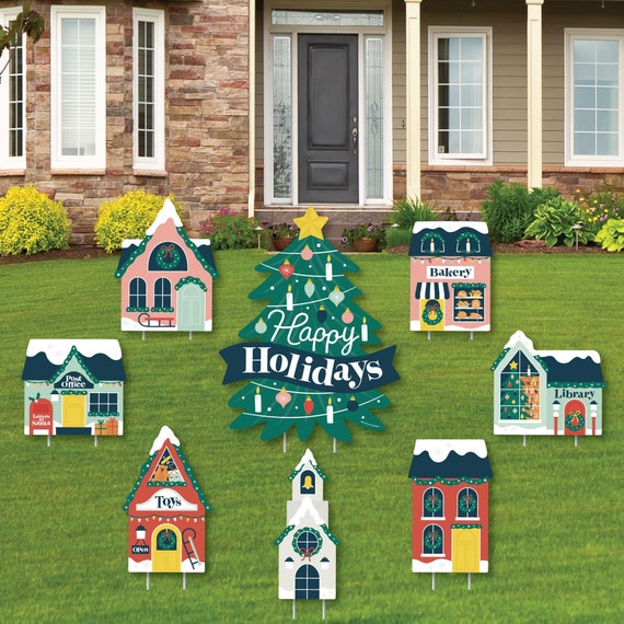Christmas Village - Yard Sign and Outdoor Lawn Decorations - Holiday Winter Houses Yard Signs - Set of 8 Il_570xn
