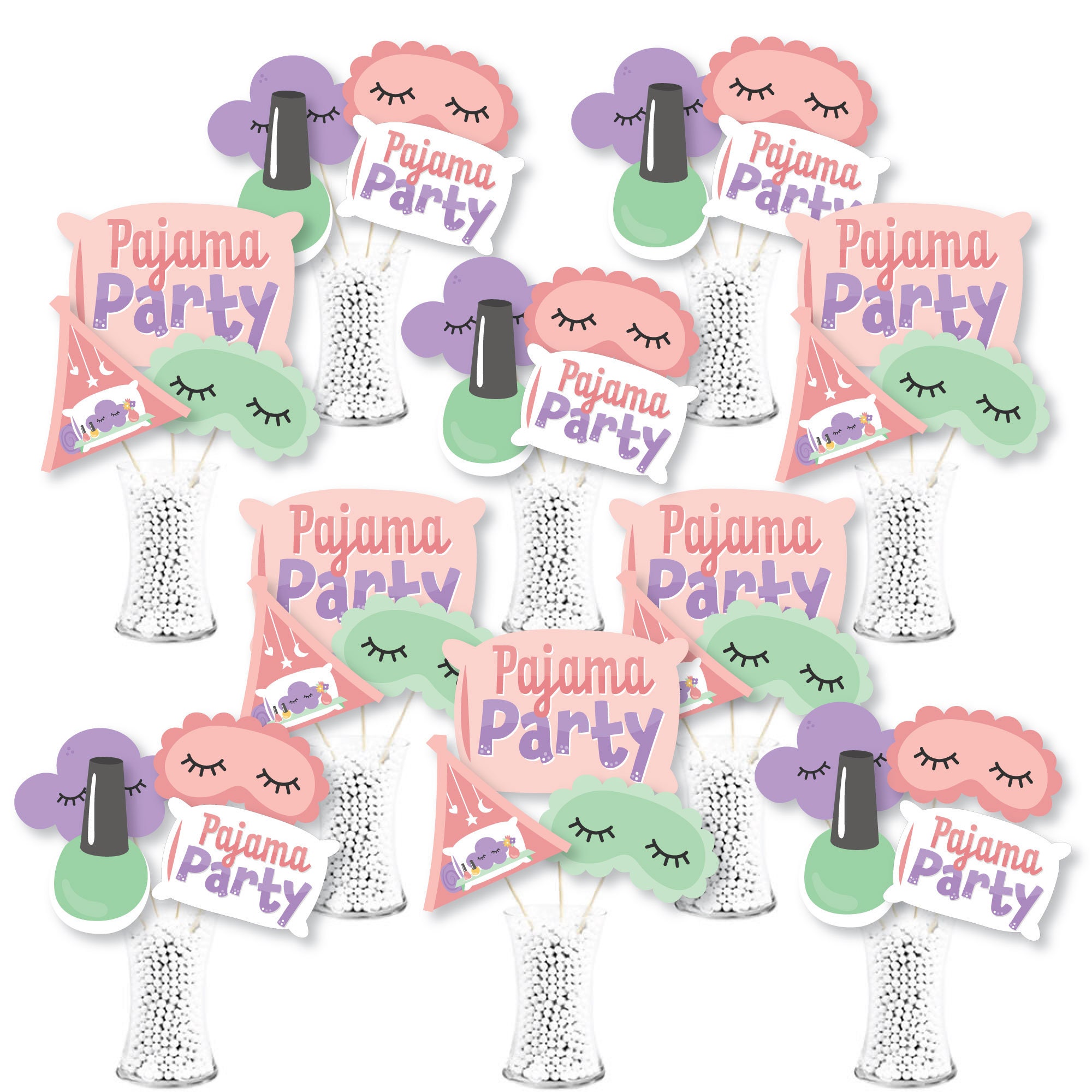 HAKOTI Slumber Party Decorations,142Pcs Pajama Party Sleepover Tableware Include Sleepover Plates Cups Banner and Plastic Slumber Tablecloth for Girls