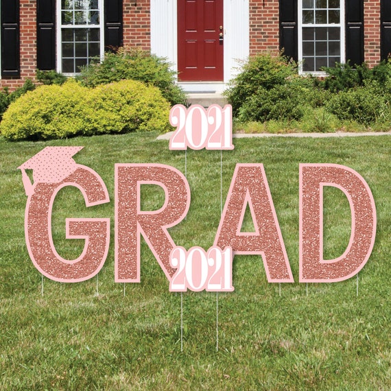 Rose Gold Grad Yard Sign Outdoor Lawn Decorations 2021 Graduation