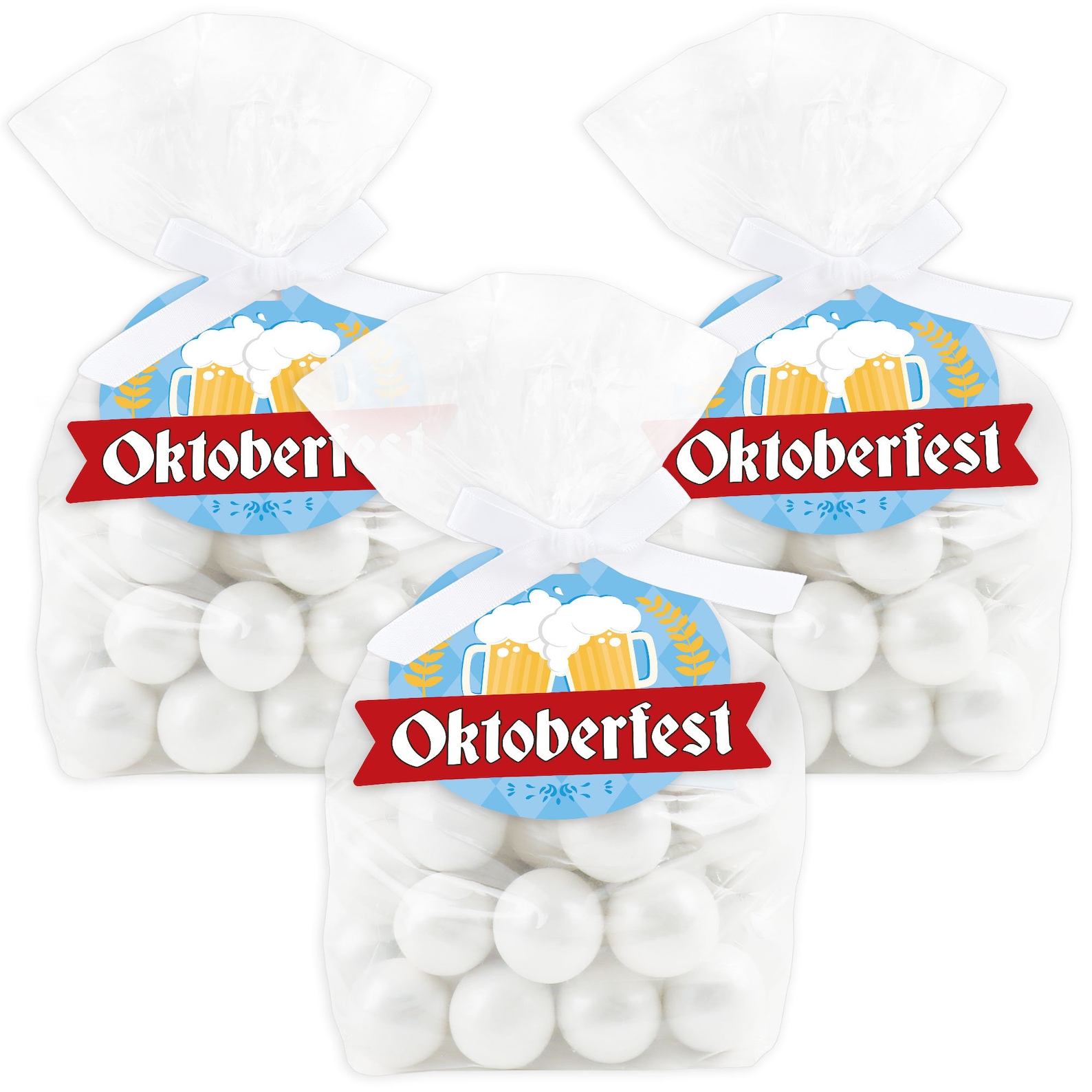 Oktoberfest  German Beer Festival Clear Goodie Favor Bags  Treat Bags With Tags  Set of 12