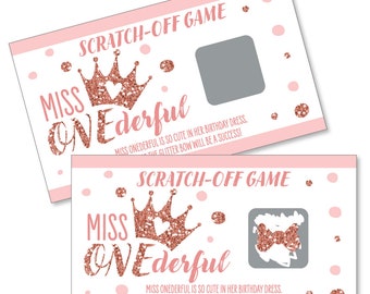 1st Birthday Little Miss Onederful - Girl First Birthday Party Game Scratch Off Cards - 22 Count
