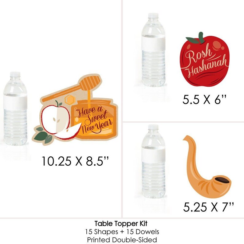 Rosh Hashanah Centerpiece Sticks Set Of 15 - Honey, Shofar, Apple Table Toppers For Jewish New Year - View #8