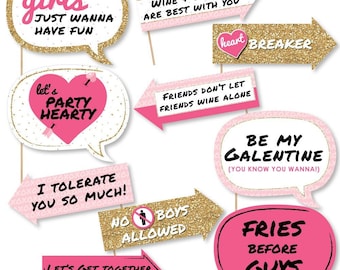 Funny Galentine's Day - Photo Booth Props - Valentine's Day Party Photo Booth Prop Kit - 10 Photo Props