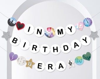 In My Birthday Era Banner, Eras Birthday Party Decorations, Large Friendship Bracelet Banners, 28 Pieces