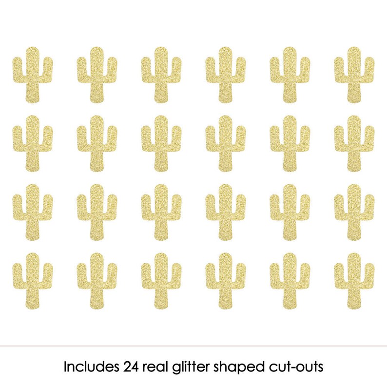 Christmas Cactus Party Confetti Set of 24 No-Mess Real Gold Glitter Cut-Outs Gold Glitter Cactus Gold Glitter Cactus shapes
