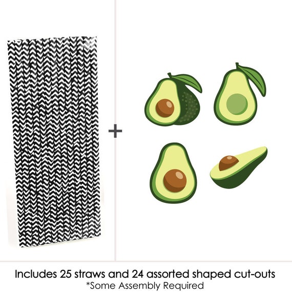 Hello Avocado Die-cut Straw Decorations Fiesta Paper Cut-outs & Striped  Paper Straws Cinco De Mayo Avocado Party 24 Pcs. 