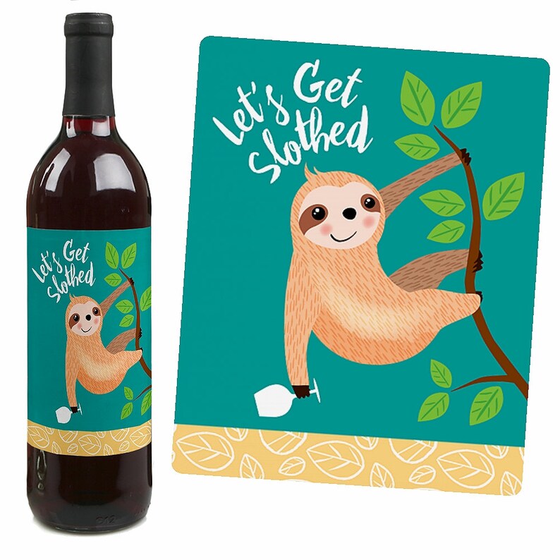 Let's Hang Sloth Wine Bottle Labels Sloth Wine Labels Sloth Party Gifts for Men and Women Set of 4 Sticker Labels image 5