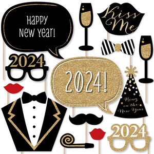 New Year's Eve Gold 2024 New Year's Eve Party Photo Booth Props Kit 20 Count image 1