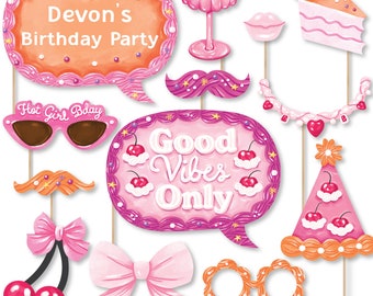 Hot Girl Bday - Personalized Vintage Cake Birthday Party Supplies - Photo Booth Props Kit - 20 Count