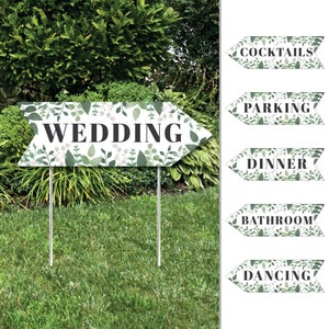 Boho Botanical Wedding - Arrow Greenery Wedding Direction Signs - Double Sideed Outdoor Yard Signs - Set of 6