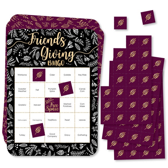 Elegant Thankful for Friends - Bingo Cards and Markers - Friendsgiving Thanksgiving Party Bingo Game - Set of 18 Il_570xn