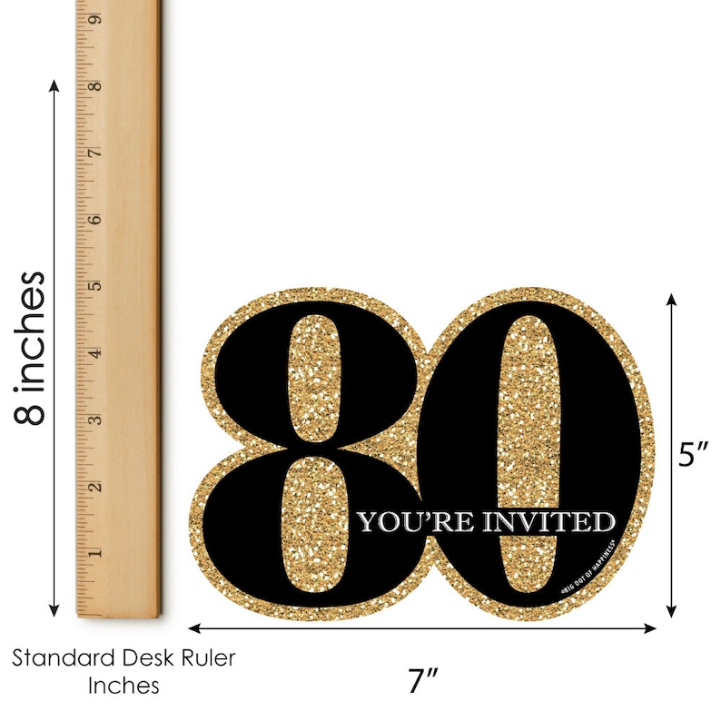 Adult 80th Birthday Gold 20 Shaped Fill-In Invitations and 20 Shaped Thank You Cards Kit Birthday Party Stationery Kit 40 Pack