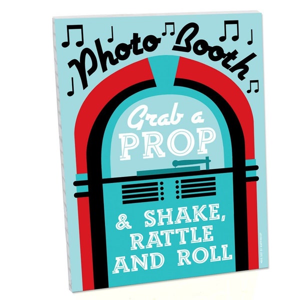 50’s Sock Hop Photo Booth Sign - 1950s Rock N Roll Party Decor - Printed on Sturdy Plastic - 10.5 x 13.75 inches - Sign with Stand - 1 Piece