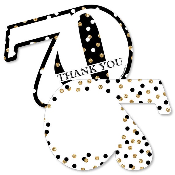 Adult 70th Birthday - Gold - Shaped Thank You Cards - Seventieth Birthday Party Thank You Note Cards with Envelopes - Set of 12 Il_570xn