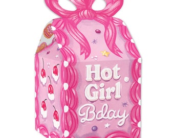 Hot Girl Bday - Square Favor Gift Boxes - Vintage Cake Birthday Party Bow Boxes - Set of 12