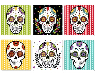 Day of the Dead - Halloween Sugar Skull Party Decorations - Drink Coasters - Set of 6