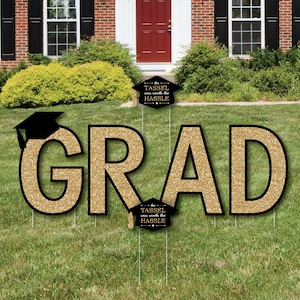 Tassel Worth The Hassle Gold Yard Sign Outdoor Lawn Decorations Graduation Party Yard Signs GRAD image 1