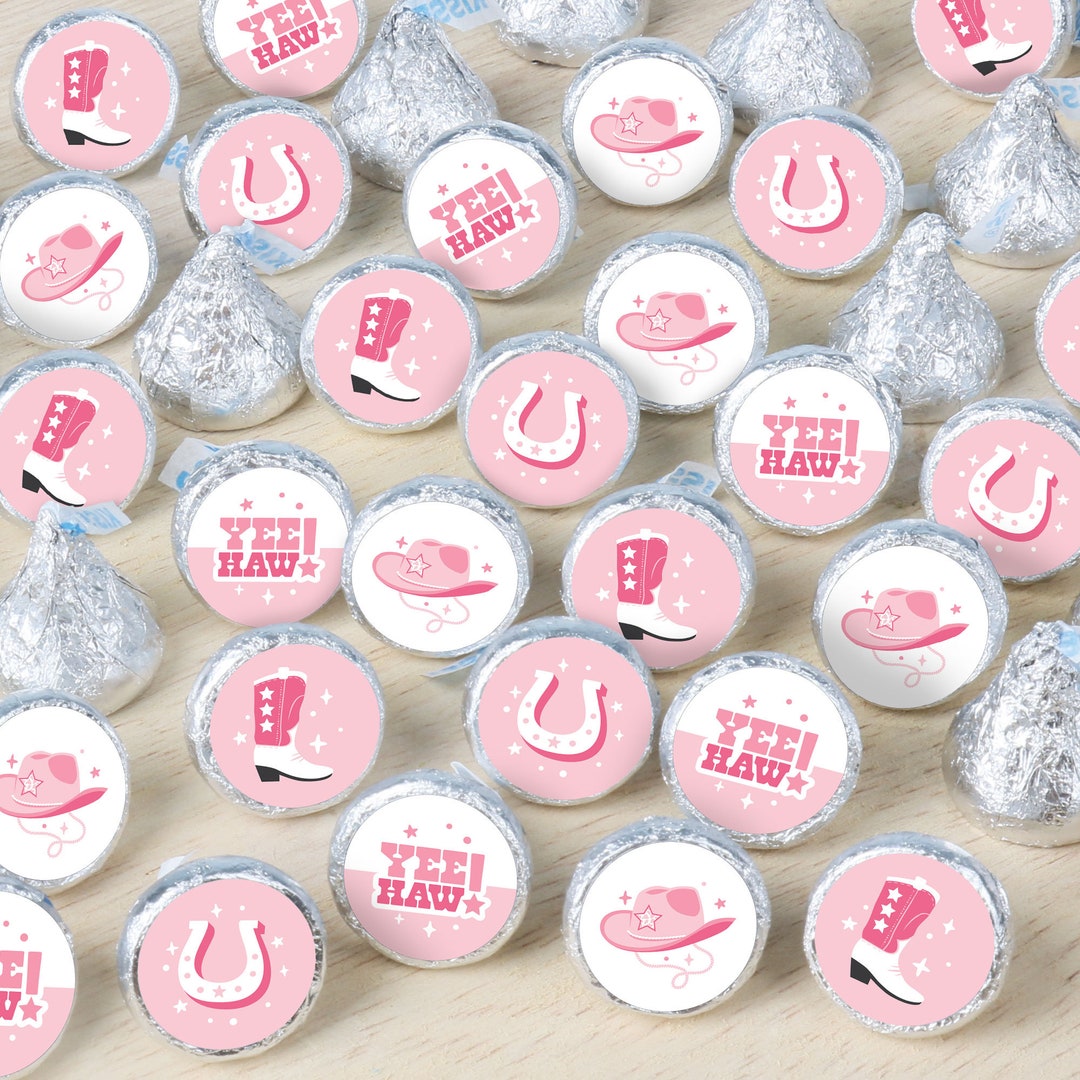 Pink Rodeo Sticker Rodeo Cowgirl - Pink Western Party Small Round Candy Stickers - Party ...
