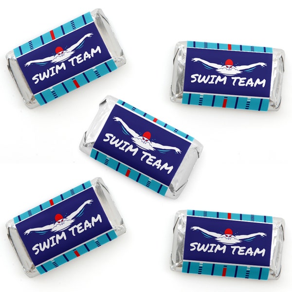 Making Waves - Swim Team - Mini Candy Bar Wrappers - Swimming Party & Birthday Chocolate Miniature Candy Bar Labels - 40 Ct